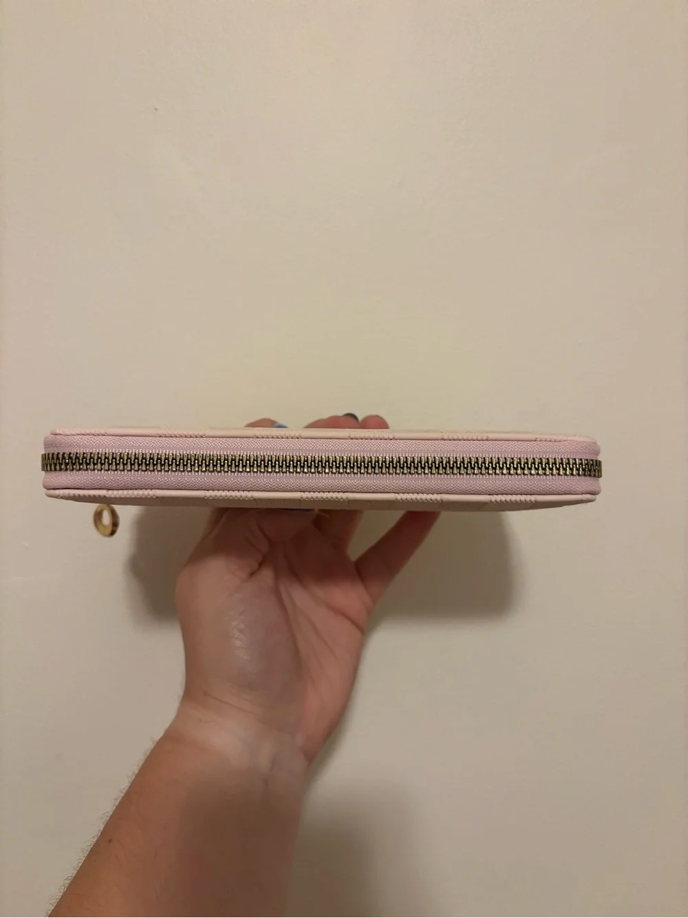 Checkered Zip-Around Wallet in Soft Pink